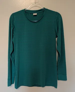 Zyia Teal Chill Long Sleeve Perforated Striped Tee Shirt Long Sleeve Medium thumbnail 1
