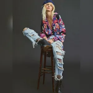 Free People Bunch A Brunch Tunic‎ Top Dress Black Motif Pink Purple Floral Small thumbnail 4