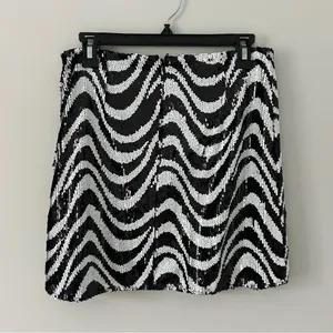 Anthropologie Hutch Black White All Sequin Groovy Wave A Line Mini Skirt M thumbnail 2