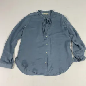 Abercrombie & Fitch Blouse‎ Womens Medium Blue Tie Neck Button Long Sleeve Shirt thumbnail 1
