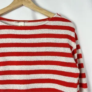 H&M Red & White Textured Knit‎ Striped Boxy Sweater XS thumbnail 3