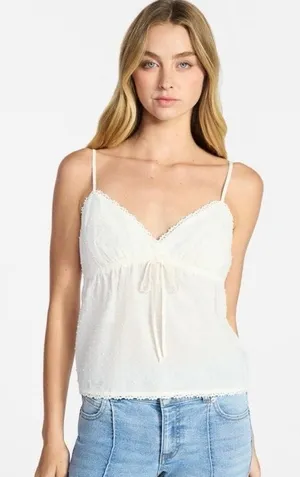 No Boundaries Cream Cotton Babydoll Cami with Crochet Trim Size‎ Small thumbnail 1