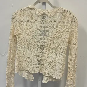 Y2K Coolwear USA Crochet Cardigan Cream Ramie Cotton Tie Front Boho Medium Boho thumbnail 5