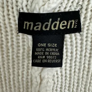 Madden NYC Womens Ruana Sweater OS Cream Open Front Fringe Cable Knit Poncho thumbnail 8