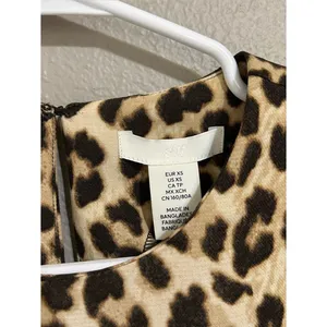 NEW H&M Tan Leopard Print Long Sleeve Shoulder Pad Mini Dress Women’s Size XS thumbnail 9