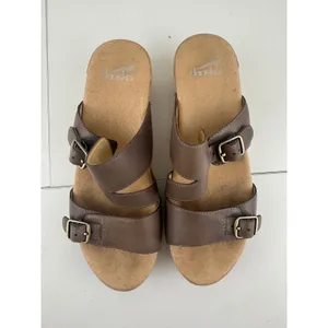 Dansko Women Brown Leather Wedge Sandals Buckle Ankle Strap Comfort Size 36‎ 5.5 thumbnail 2