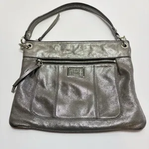 Coach Poppy Metallic Silver Leather Shoulder Bag Purse Logo Vtg Y2K thumbnail 4