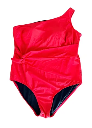 Coastal‎ Blue Womens 3X Red One Shoulder Side Tie Ruched One Piece Swimsuit thumbnail 1