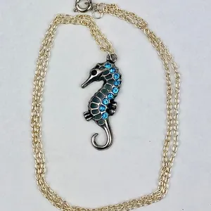 Handmade Starfish Aqua Rhinestones Silver Tone Necklace thumbnail 1