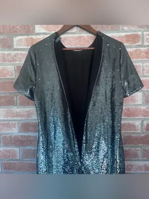 Lauren Ralph Lauren Sequin Shift Dress Women’s 8 Silver Black Party Eras Glam thumbnail 9