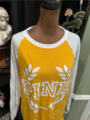 Victoria’s Secret PINK Long‑Sleeve Raglan Campus Tee – Yellow & White – Size Med thumbnail 2