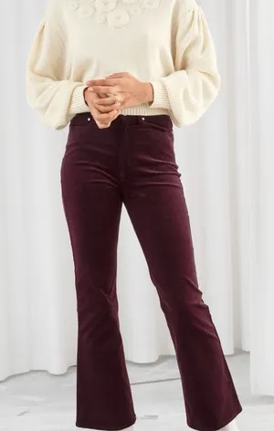 & OTHER STORIES Women’s Corduroy High Rise Crop Flare Pants Red‎ Cranberry Sz 10 thumbnail 1