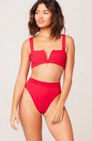 NEW L*Space Red Bitsy Cut High Waist Bikini Bottom thumbnail 1