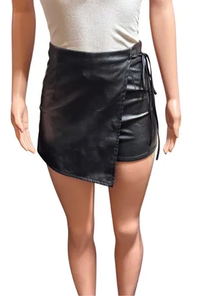 Papaya black high waist faux leather side wrap mini skirt S thumbnail 1