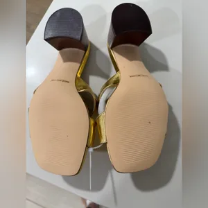 NEW Gold Vegan Leather Open Toe Heeled Mules Chunky Heel Sandals 6 thumbnail 5
