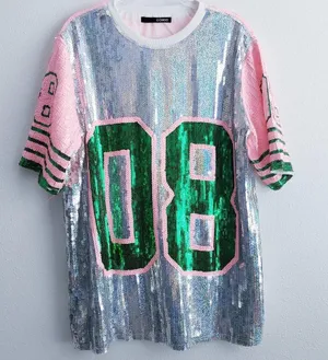 Sequin Jersey Graphic Short Sleeve Shirt Dress thumbnail 1