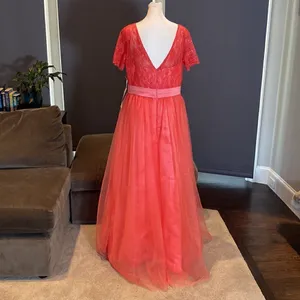 Women’s Full Length Tulle & Lace Sort Sleeve Dress Zip Up Back Size 14 NWT thumbnail 5