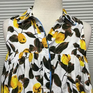 Entro NWT Off White Lemon Print Button Down Open Shoulder Ruffle Top thumbnail 2