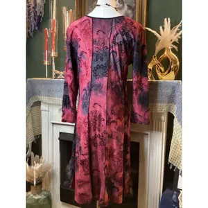 Sami & Jo Red Black Y2K Floral Print Long Sleeve A-Line Dress Large thumbnail 3