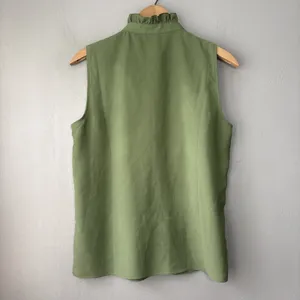 J Crew Ruffled Sleeveless Top Size 6 Green Office Siren Romantic Career Blouse thumbnail 4