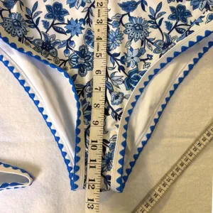 Blue White Floral Chintz Ric Rac High Waisted Bikini‎ Swimsuit Size Smal New thumbnail 6