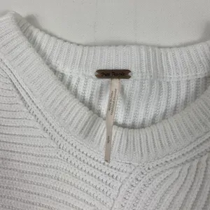 Free People Sweater Womens Small White Ribbed Asymmetrical‎ Pullover Boho Chic thumbnail 3