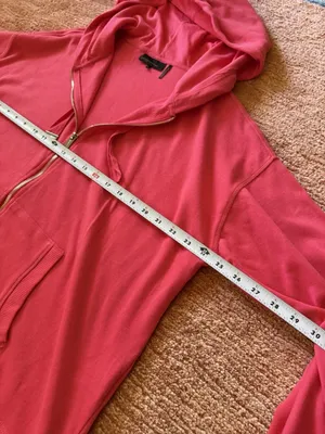 Donna Karan Active Pink Zip Hoodie Bell Sleeves Drawstring Cuffs Women’s M thumbnail 3