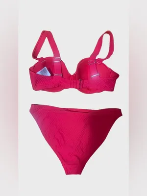 H&M Bright Red Ribbed Bikini Top and Bottom thumbnail 3