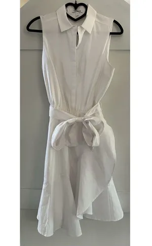 Express White Sleeveless Button Down Shirt Dress Tie Waist Belt Ruffle Sz S thumbnail 1