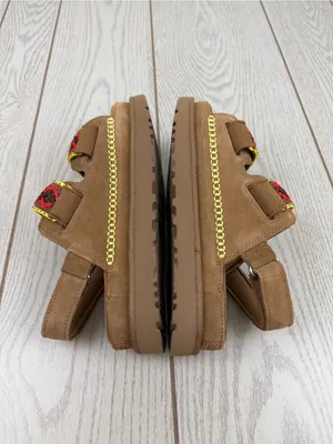 UGG Women's Goldenstar Heritage Braid Embroidered Suede Sandal US8 Chestnut $140 thumbnail 4