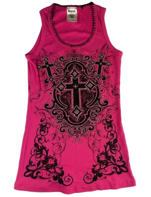 Y2K Vocal Crystal Hot Pink Tank Top - Size XL thumbnail 1