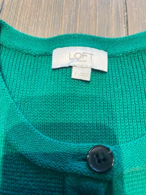 LOFT Kelly Green Button Up Sweater L thumbnail 3