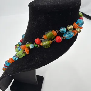 Vtg Lampwork Glass Bead Necklace Artisan Colorful Boho Long Y2K Indie Festival thumbnail 6