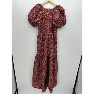 Sezane‎ Women Red Floral Maxi Dress Sz 36 Peasant Boho Cottagecore Feminine thumbnail 2