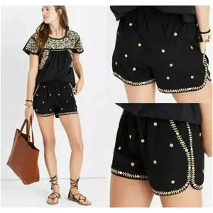 Madewell Women Embroidered Springtime Black Pull-On Shorts Small v6x thumbnail 2