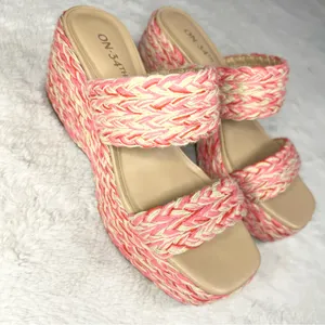 ON 34th Pink & Cream Norina Woven Platform Wedge Sandals Espadrilles Size 6 thumbnail 3