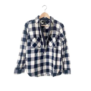 J.‎ Crew Blue Buffalo Plaid Flannel Wool Blend Half Zip Popover Shirt Jacket XS thumbnail 4