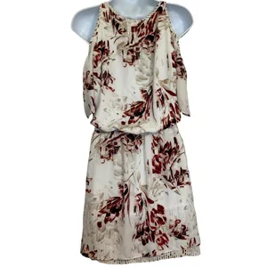 WHITE HOUSE BLACK MARKET Cold Shoulder Wine and White Floral Mini‎ Dress EUC 00 thumbnail 7