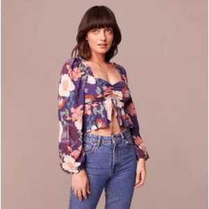 Band of the Free Floriane Boho Girly Floral Long Sleeve Crop Blouse Purple M thumbnail 5