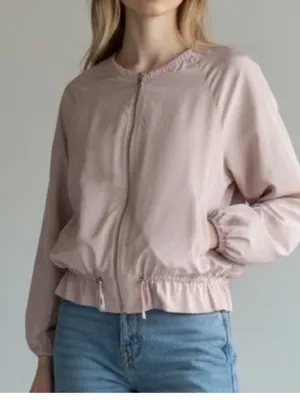 Zara Basic lightweight crew neck peplum drawstring windbreaker jacket lilac pink thumbnail 1