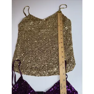 The Limited Sequin Sparkle Purple & Gold Shoulder Strap‎ Womens Tank Top S thumbnail 4