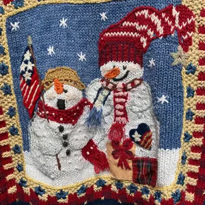 Tiara International Knit Ugly Christmas Sweater Snowman American Flag Medium thumbnail 5