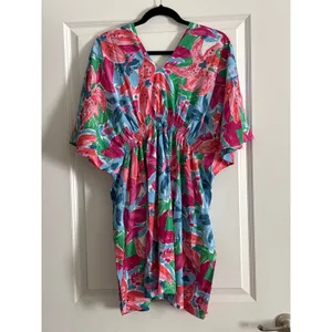 Entro Multicolor Floral‎ Mini Dress V-Neck Smocked Waist Size Medium NWT thumbnail 4
