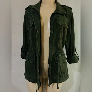 Hollister Jacket Womens M Utility Coat Military Style Green Full Zip Stretch thumbnail 6