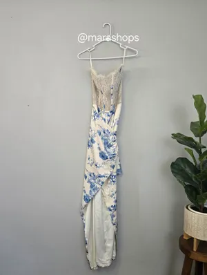 V. Chapman January Wrap Skirt Lace Corset Front Slit Column Gown thumbnail 4
