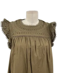 Boden Broderie Detail Midi Dress Eyelet Cotton Olive Green Size US 8P‎ Petites thumbnail 4