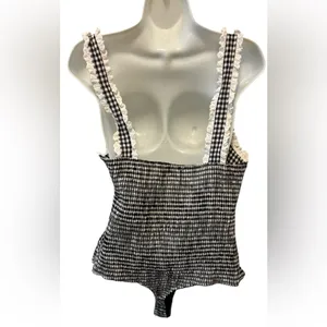 Intimately Free People Cassie Gingham Ruffle Bodysuit L Black White Milkmaid thumbnail 5