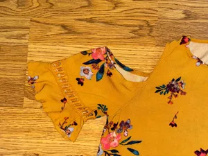 Xhilaration Dress Women’s Size Medium Cold Shoulder Mustard Yellow Floral Rayon thumbnail 2