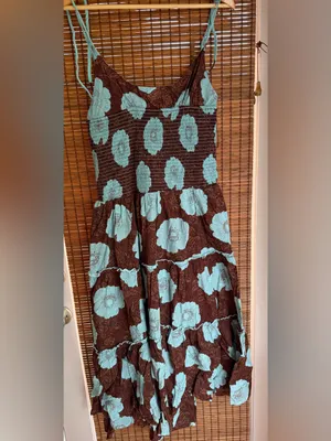 NWT Free People Adriel Floral High-low Midi Dress Nutmeg Blue L $168 thumbnail 4