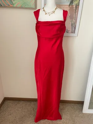 Beginning Boutique Ella Red Satin Maxi Dress Gown Slip Off Shoulder US 10 New thumbnail 7